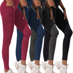 Solid Yoga Pants With Pocket High Stretch Leggings