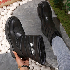 Faux Leather Fur Lined Snow Boots Waterproof Non Slip
