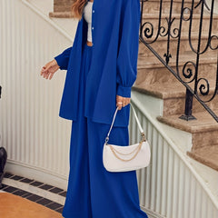 2 Piece Set Button Up Blouse & Wide Leg Pants Outfits