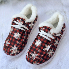 Women's Snow Boots Plaid & Snowflakes Print Warm Lace-up Winter Christmas Boots