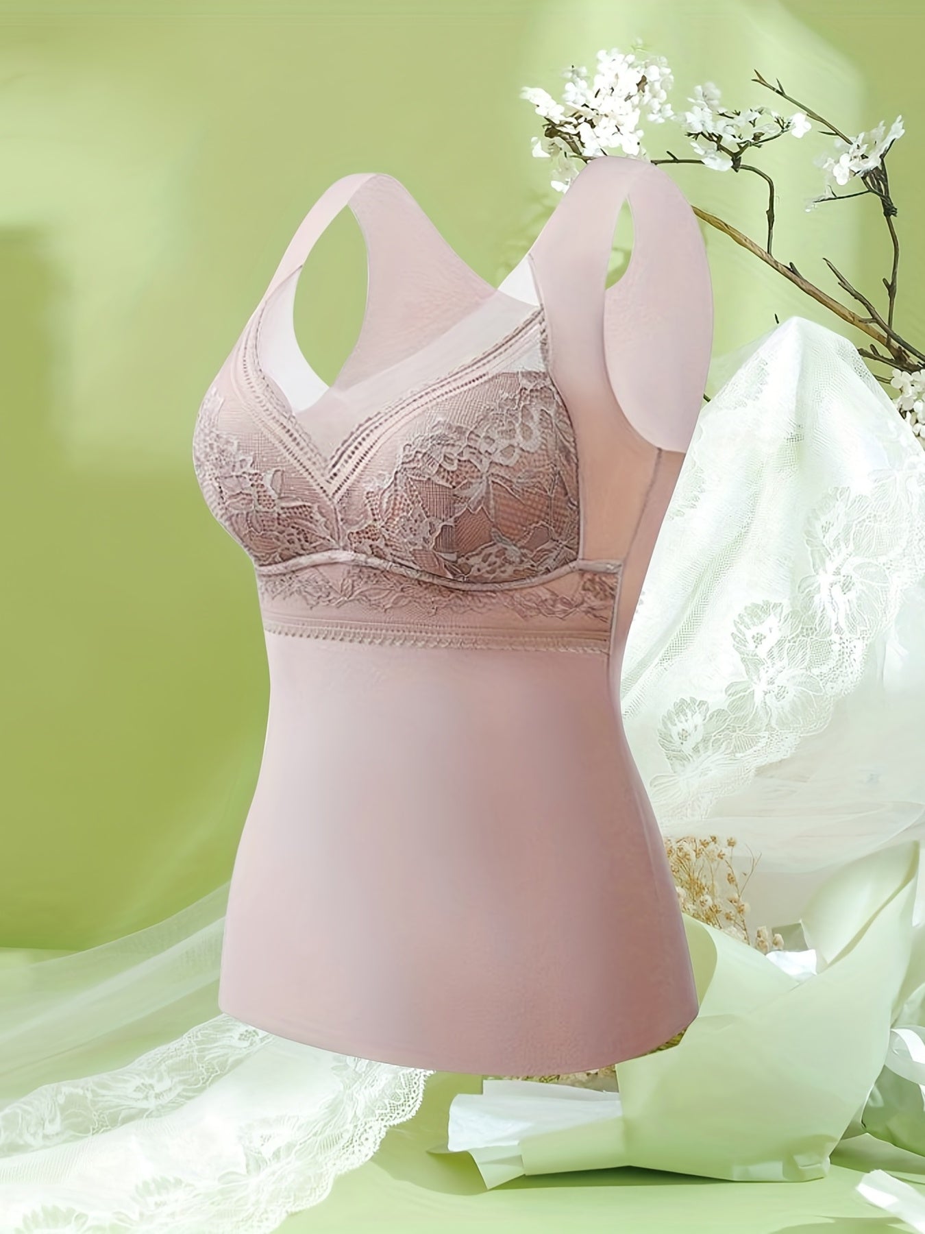 Lace Stitching Thermal Underwear Soft V Neck Sleeveless Top