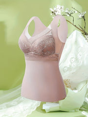 Lace Stitching Thermal Underwear Soft V Neck Sleeveless Top