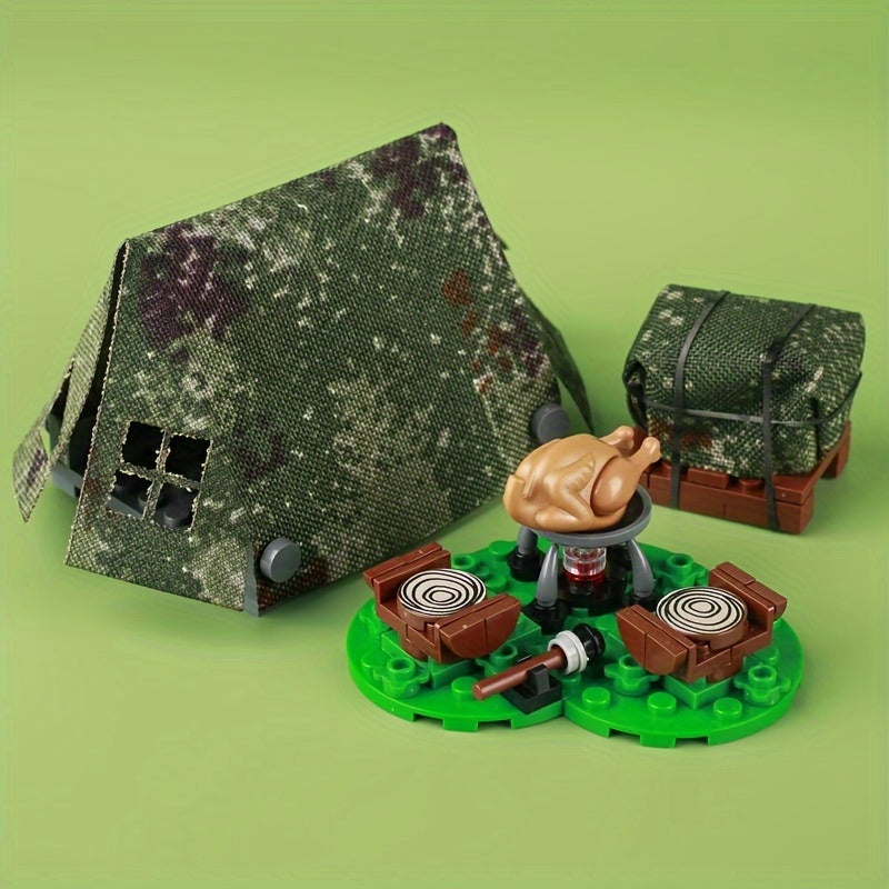 Camouflage Tent Campfire Building Blocks Toy