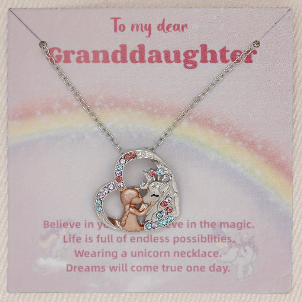 Girl & Unicorn Heart Pendant Necklace Holiday Gift