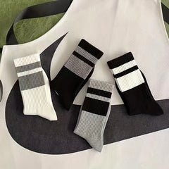 4 Pairs Striped Crew Socks All Match Stockings Women's Hosiery