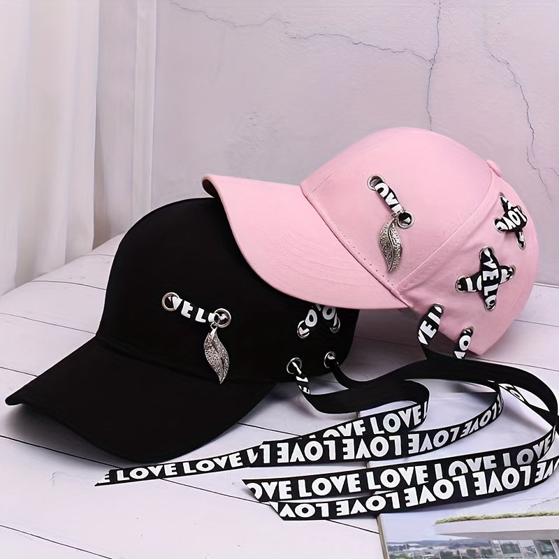 Kpop Ribbon Ring Baseball Cap Unisex Cotton Sunshade Dad Hats LOVE Hip Hop