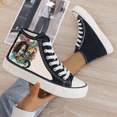 Anime Girl Print Plush Lined Thermal Chunky Canvas Sneakers