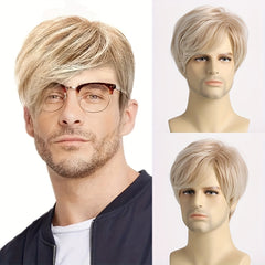 Men's Golden Short Curly Wig for Daily Wear