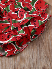 Cute Watermelon Off Shoulder Top & Skort Set with Headband