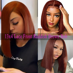 Short Straight Bob Cut Lace Front Human Hair Wig 180 Density Natural Hairline