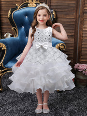 Girls Floral Embroidery Bowknot Sleeveless Princess Dress
