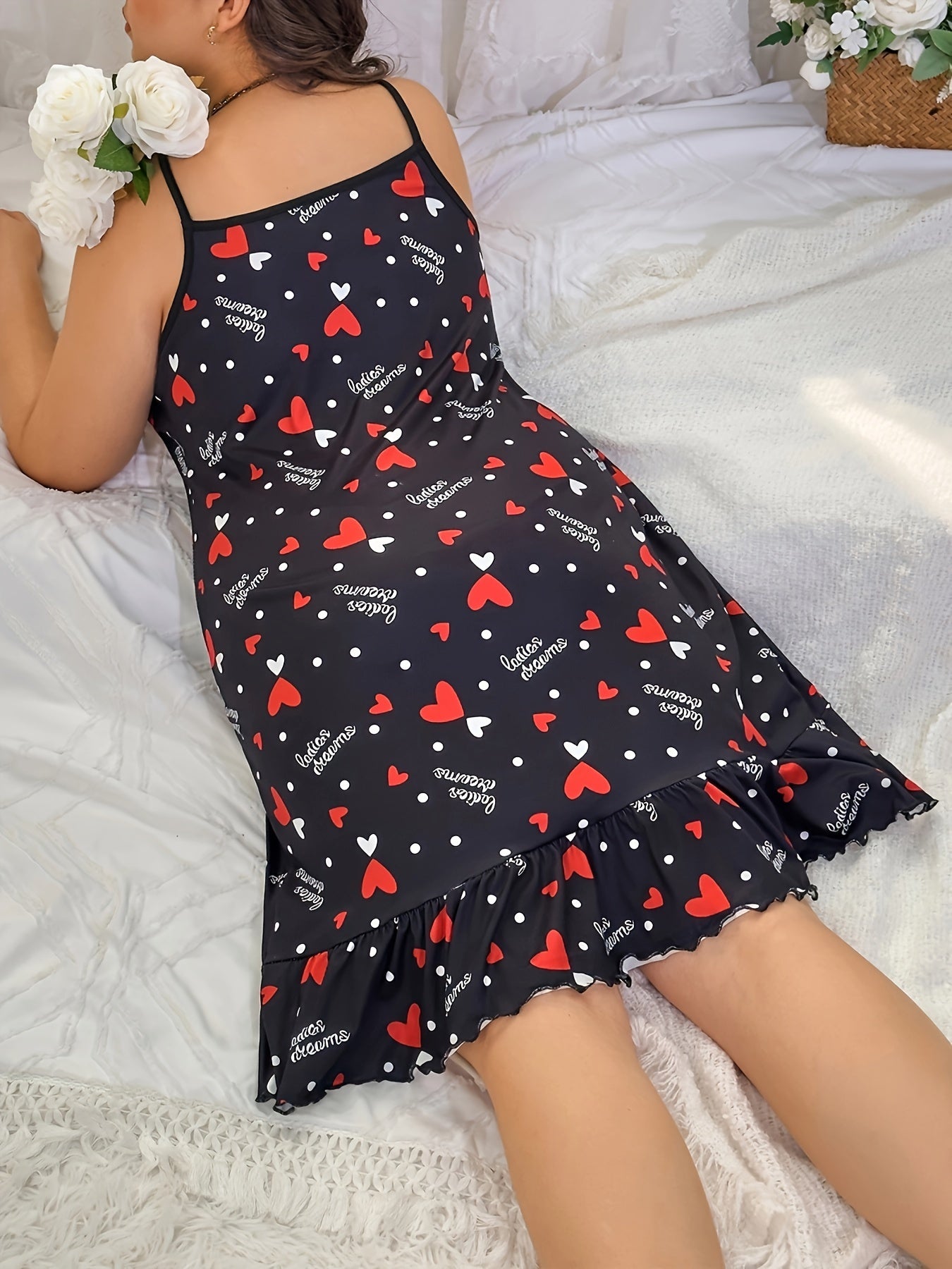 Heart & Letter Print Ruffle Trim Sleep Dress