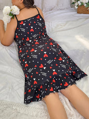 Heart & Letter Print Ruffle Trim Sleep Dress