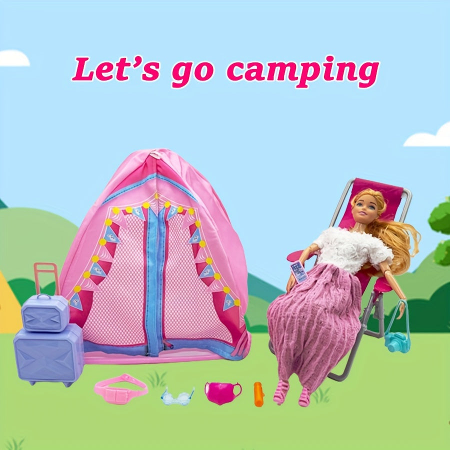 Doll Travel Set Doll Accessories Outdoor Play House Tent Beach Chair Toy