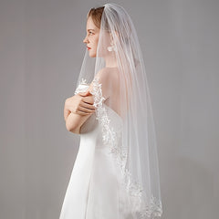 Mid Length Lace Bridal Veil with Comb for Wedding Ceremony