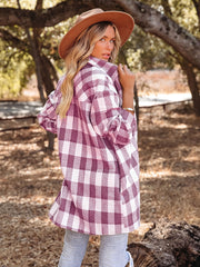 Plaid Shirt Jacket Button Up Casual Shacket for Women