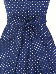 Polka Dot Retro Dress Lantern Sleeve Stretch A line Dress