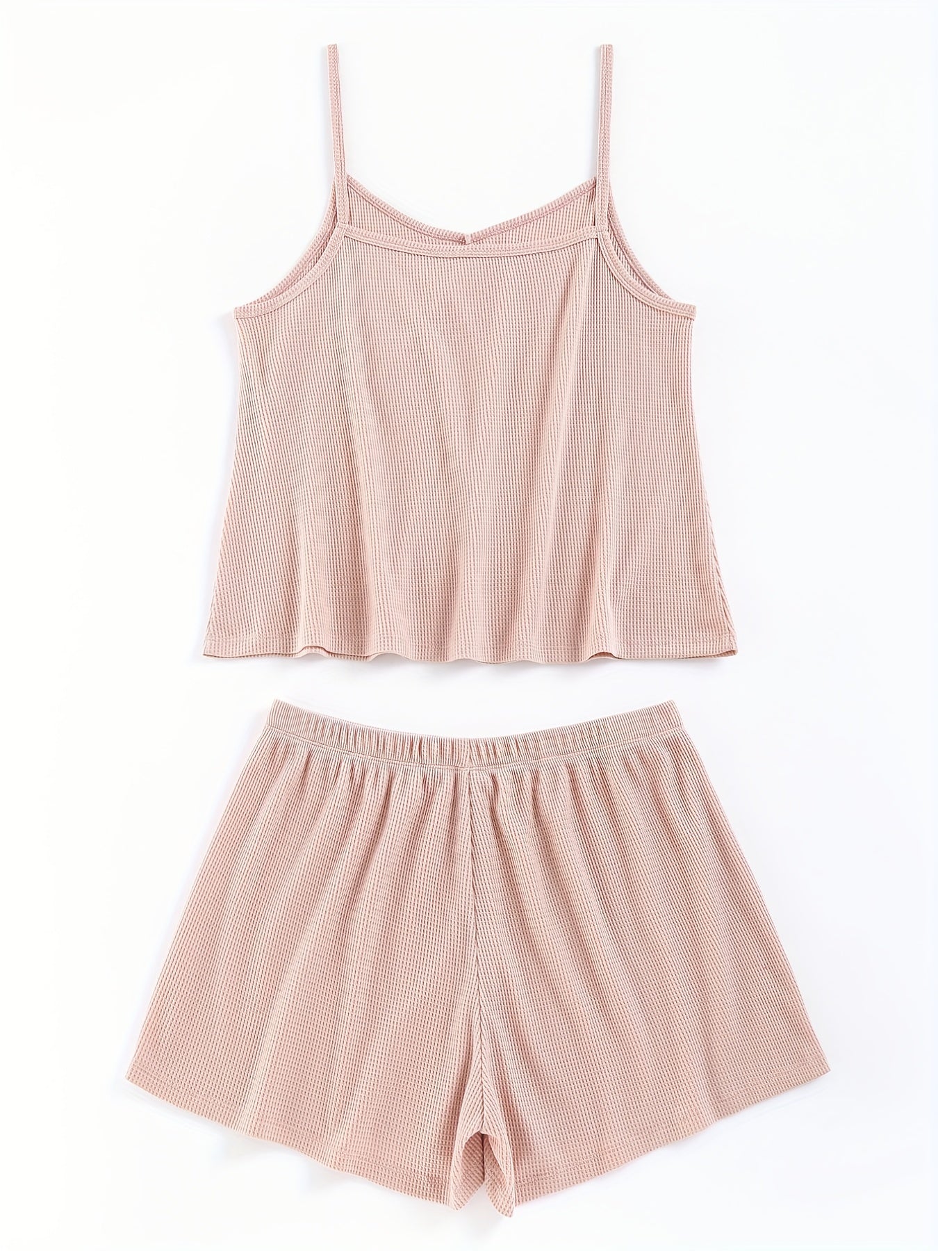 Solid V Neck Waffle Camisole & Shorts Pajama Set