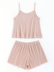 Solid V Neck Waffle Camisole & Shorts Pajama Set