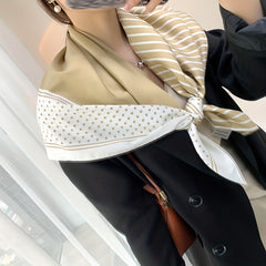 Stripe Dot Print Silk Square Scarf Bandana Shawl