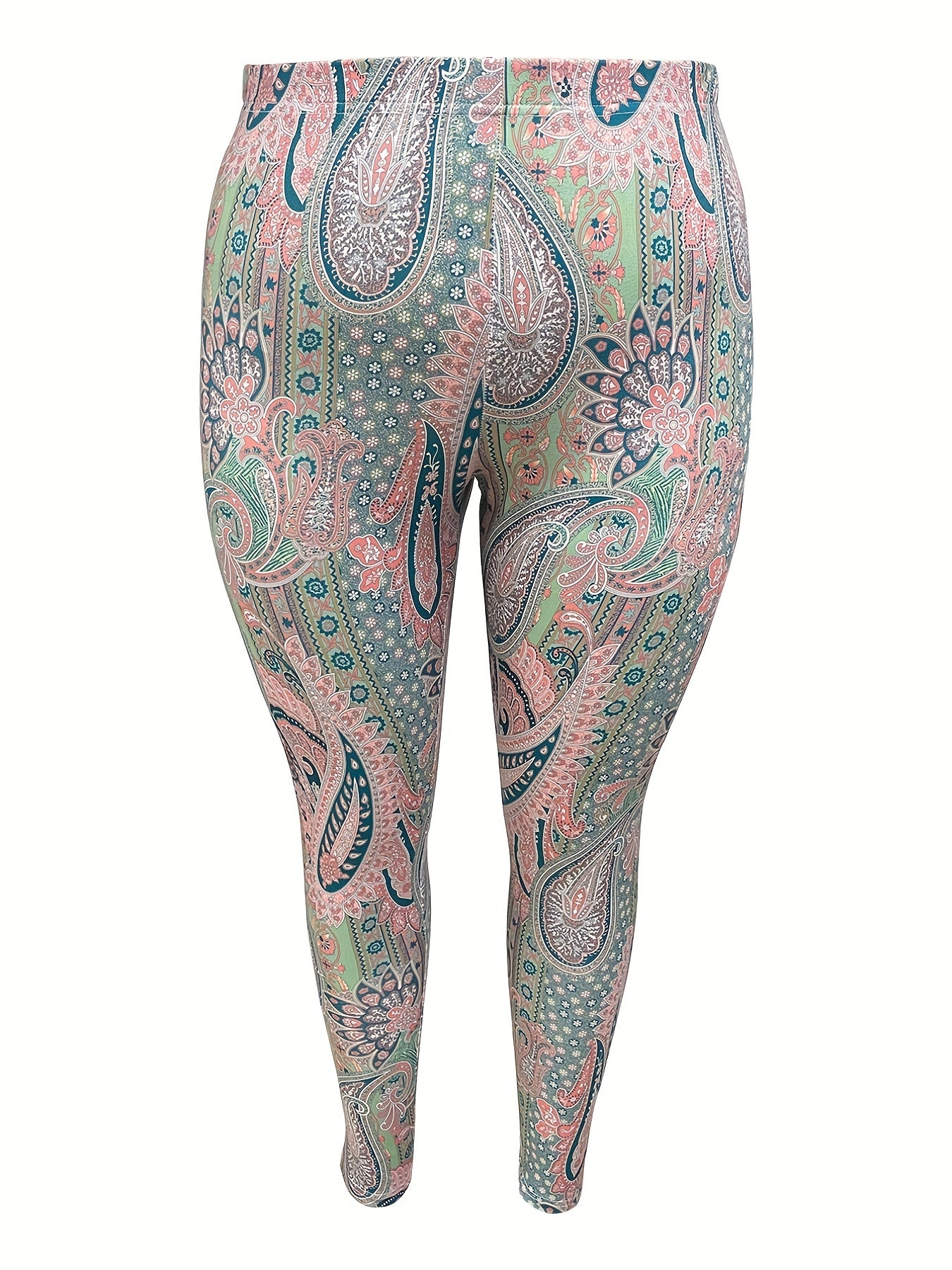 Boho Leggings Women's Plus Paisley Print Elastic High Rise