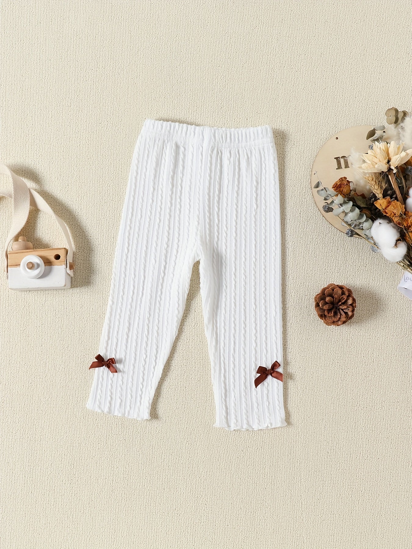 Baby Girl's Cable Knit Legging Pants with Bowknots