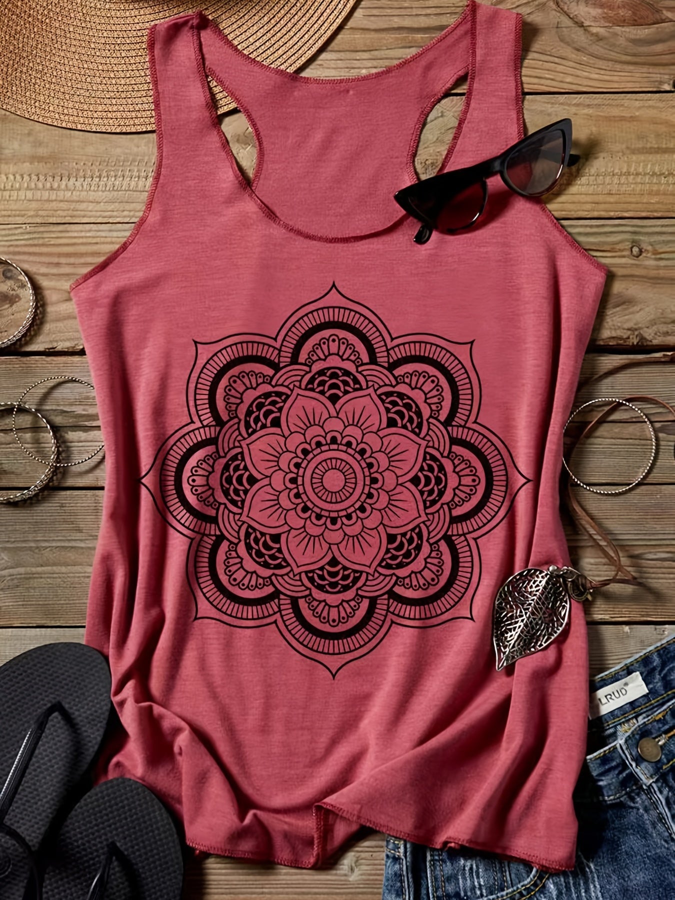 Floral Print Scoop Neck Tank Top Sleeveless Summer Women's Clothing
