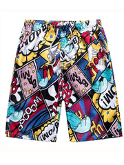 Coconut Palm & Dog Pattern Beach Shorts Men's Quick Drying Waist Drawstring Shor