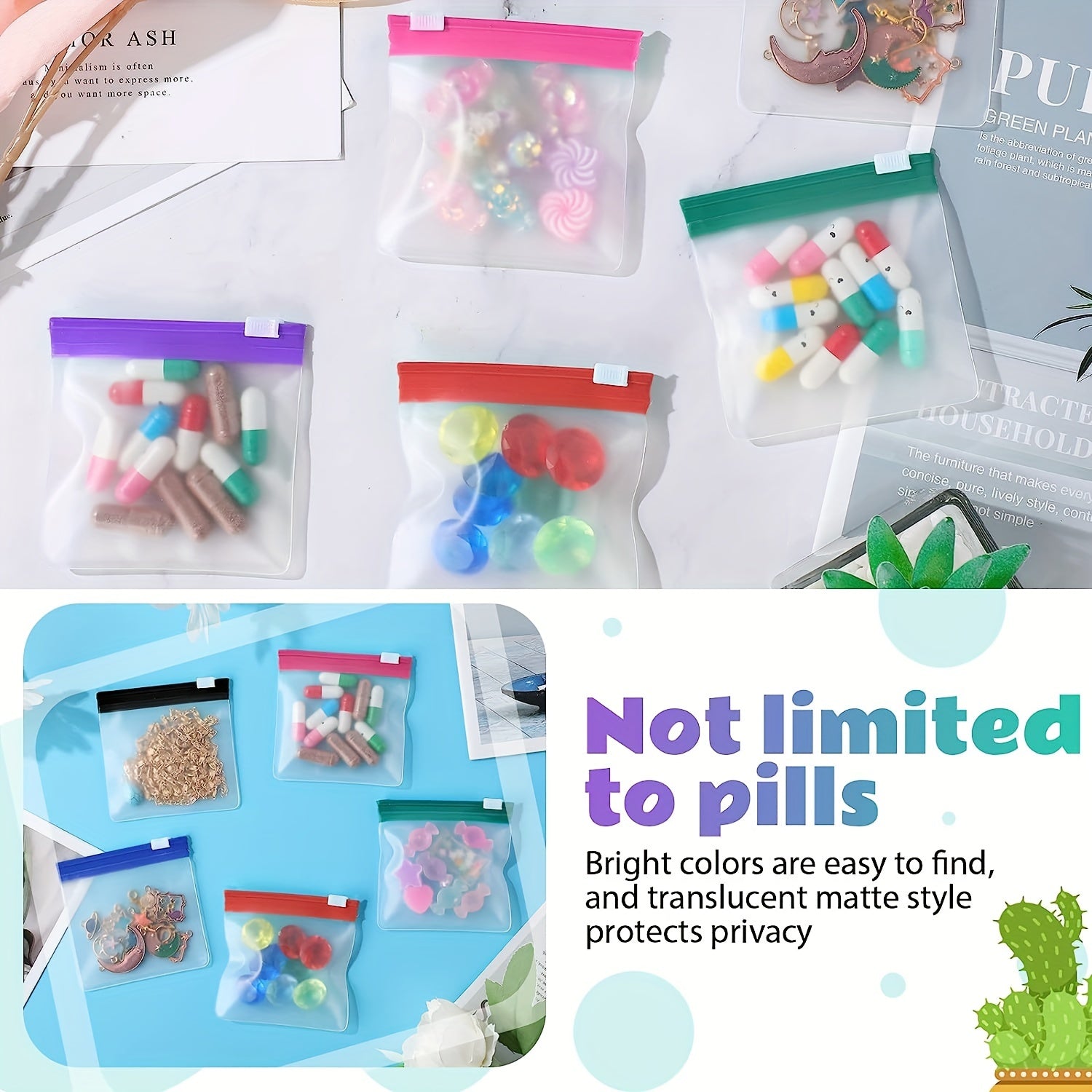 35PCS Portable Pill Pouch Bags Self Sealing Pill Bags for Travel Home Office