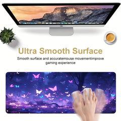 Purple Butterfly Large Mouse Pad Extended Desk Pad Non Slip Rubber Base