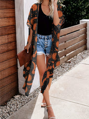 Sun & Moon Print Side Split Open Front Cover Up Cardigan