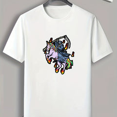 Halloween Reaper & Unicorn Print Men's Sports Tee