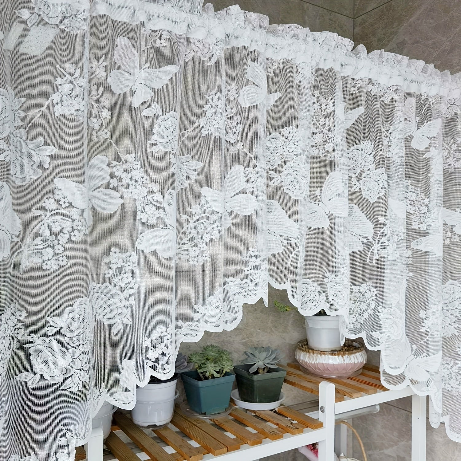 Purple Butterfly Flower Valance Sheer Curtain Tulle Short Valance