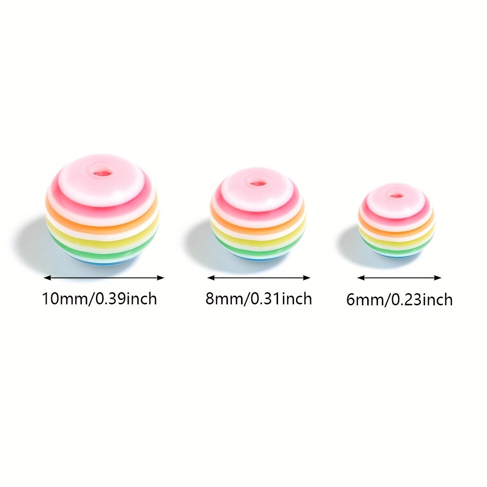 50pcs Rainbow Striped Round Beads for DIY Jewelry Making