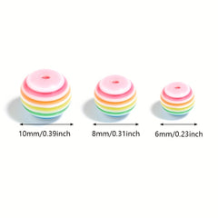 50pcs Rainbow Striped Round Beads for DIY Jewelry Making