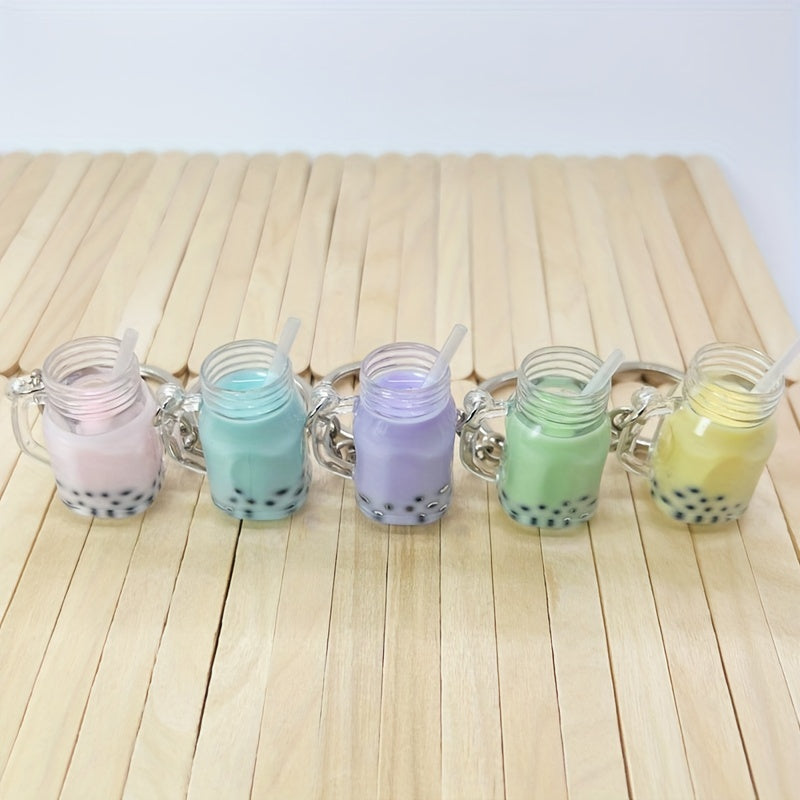 Bubble Tea Bottle Shape Key Chain Bubble Tea Key Ring Bag Car Key Ornament