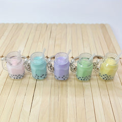 Bubble Tea Bottle Shape Key Chain Bubble Tea Key Ring Bag Car Key Ornament