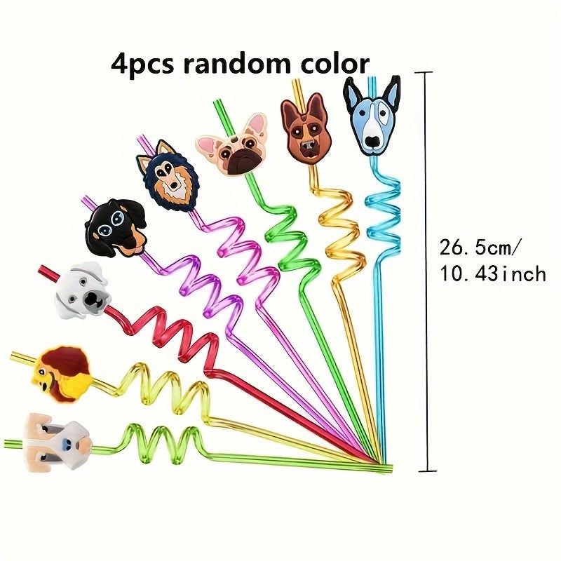 4pcs Dog Party Favors Reusable Plastic Straws Paw Theme Birthday Party Supplies