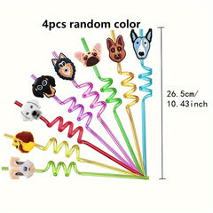 4pcs Dog Party Favors Reusable Plastic Straws Paw Theme Birthday Party Supplies