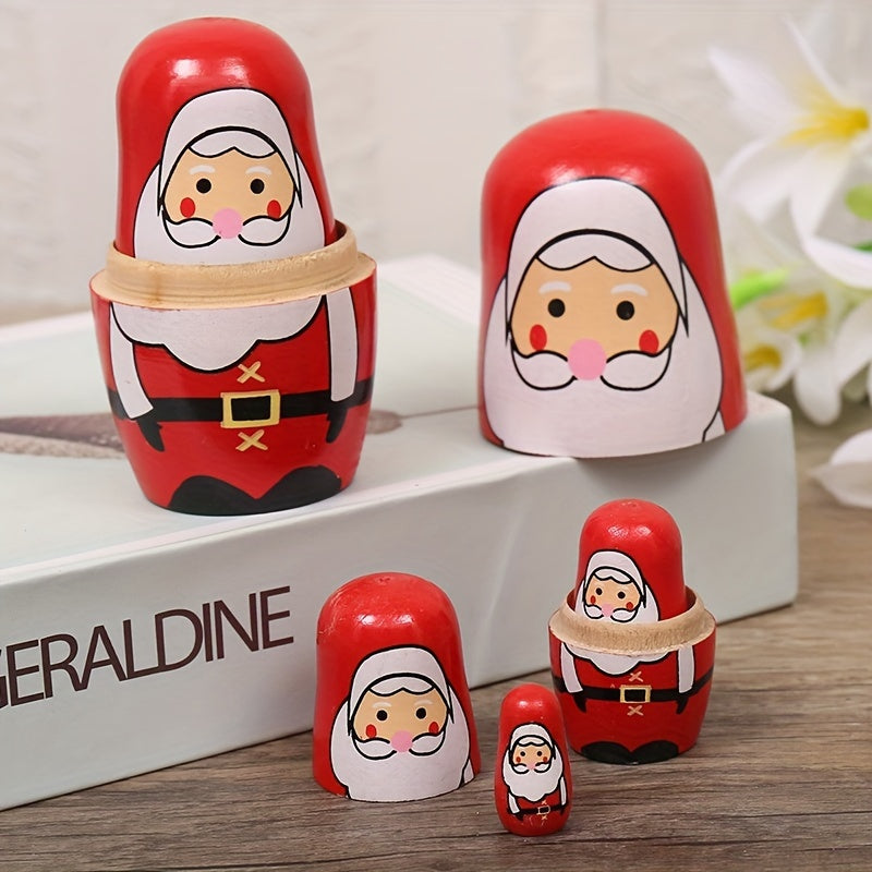 5pcs Christmas Santa Claus Nesting Dolls Hand Painted Souvenir Gift