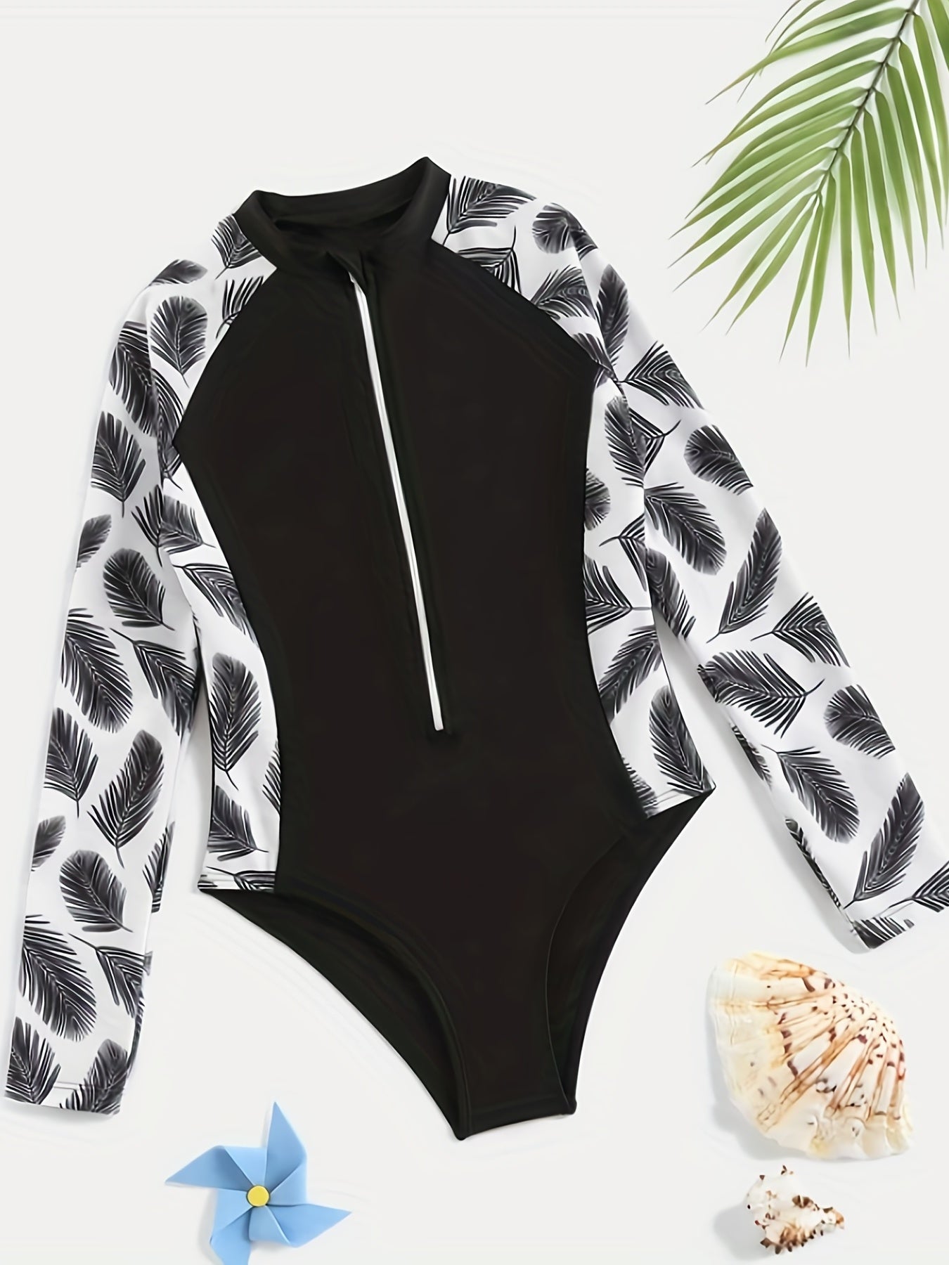 Girls Rain Forest Graphic Long Sleeve Swimsuit for Surfing
