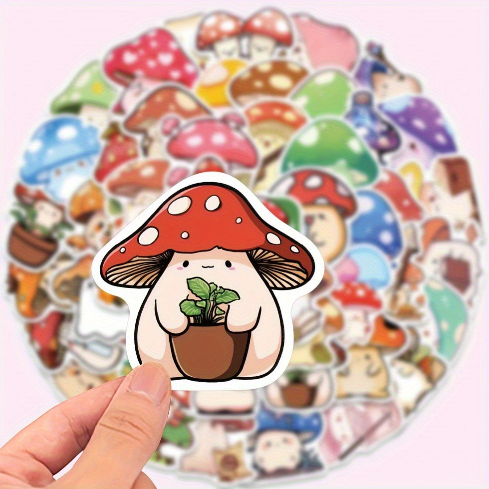 50pcs Cartoon Mushroom Vinyl Stickers for Laptops Phones Cars Water Bottles