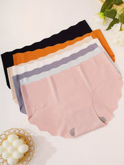 7pcs Seamless Scallop Trim Briefs Solid Panties Women's Lingerie