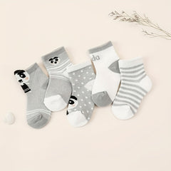 5 Pairs Gray Panda Baby Socks for Your Little Boy