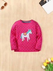 Girls Cartoon Embroidered Long Sleeve Tee