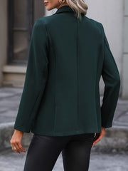 Solid V Neck Long Sleeve Button Lapel Pockets Jacket
