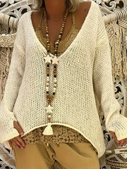 Casual Sweater Women's Solid V Neck Jumper