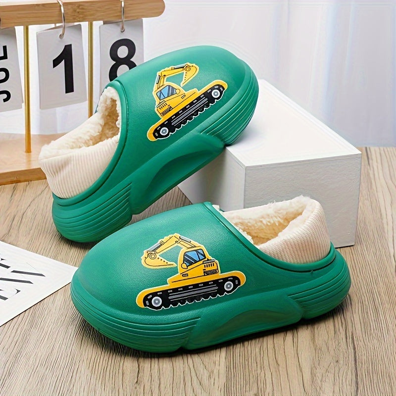 Boys Cartoon Plus Fleece House Shoes Soft Non Slip Indoor Walking Shoes