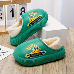 Boys Cartoon Plus Fleece House Shoes Soft Non Slip Indoor Walking Shoes
