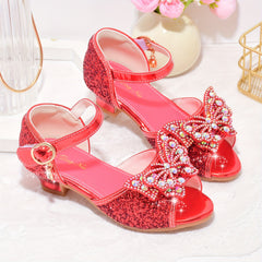 Butterfly Sequin High Heeled Sandals for Girls Lightweight Dress Shoes